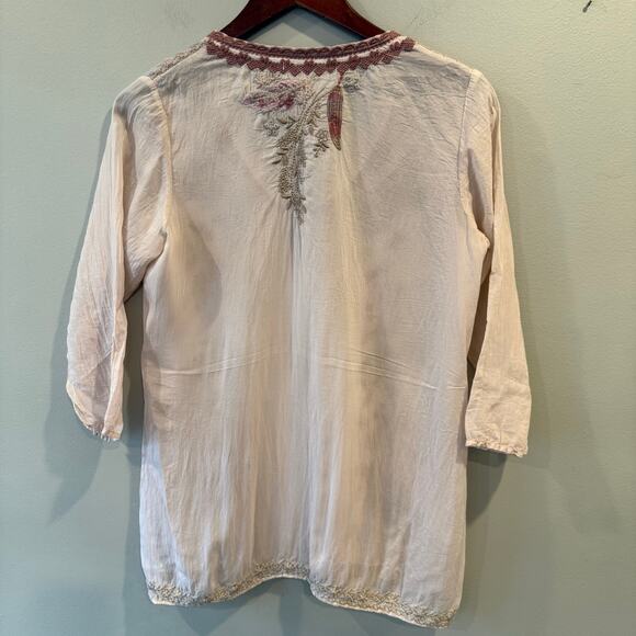 Johnny Was Embroidered Ollie Blouse Sheer Top Tunic Sz XS Whimsy Feminine Pink - Picture 10 of 15